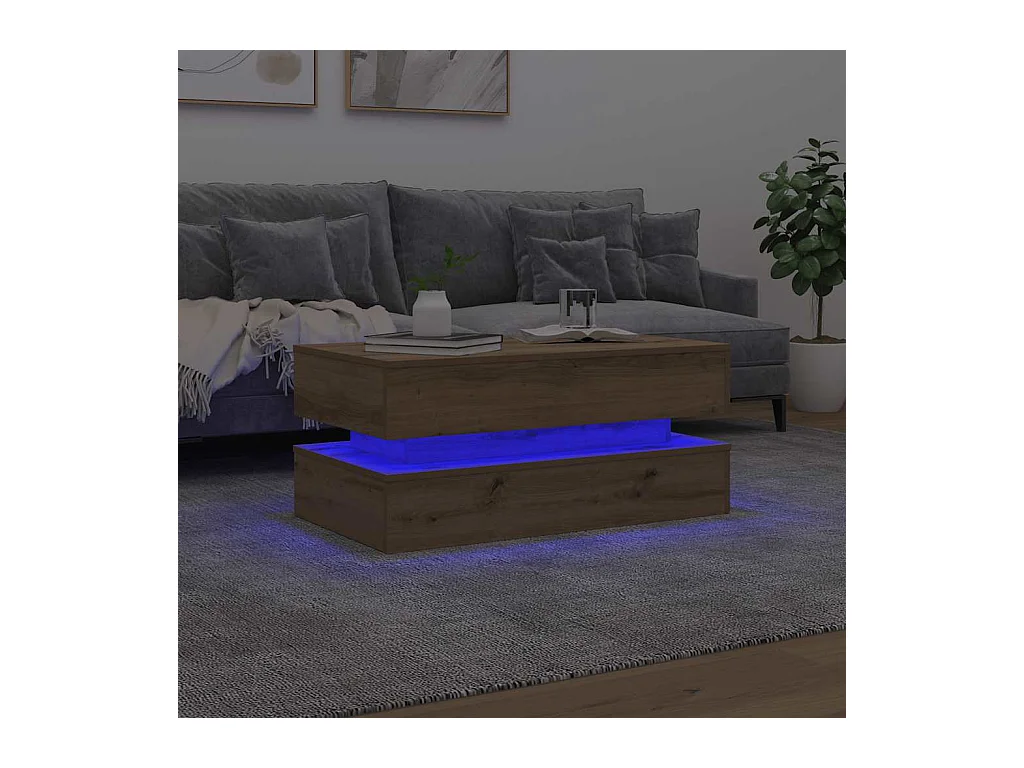 Table basse salon-Table d'appoint avec lumières LED-chêne artisanal 90x50x40 cm SHL49425