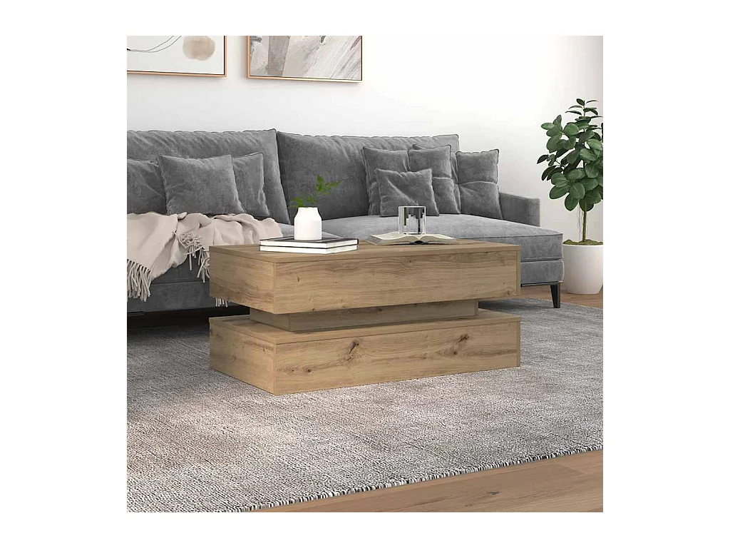 Table basse salon-Table d'appoint avec lumières LED-chêne artisanal 90x50x40 cm SHL49425