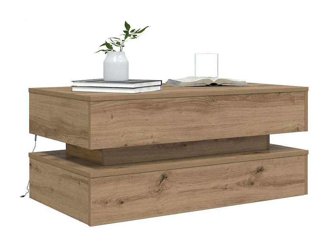 Table basse salon-Table d'appoint avec lumières LED-chêne artisanal 90x50x40 cm SHL49425