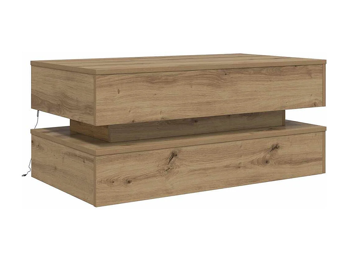 Tavolino da Salotto-Tavolino Basso con Luci LED Rovere Artigianale 90x50x40 cm SHL30484