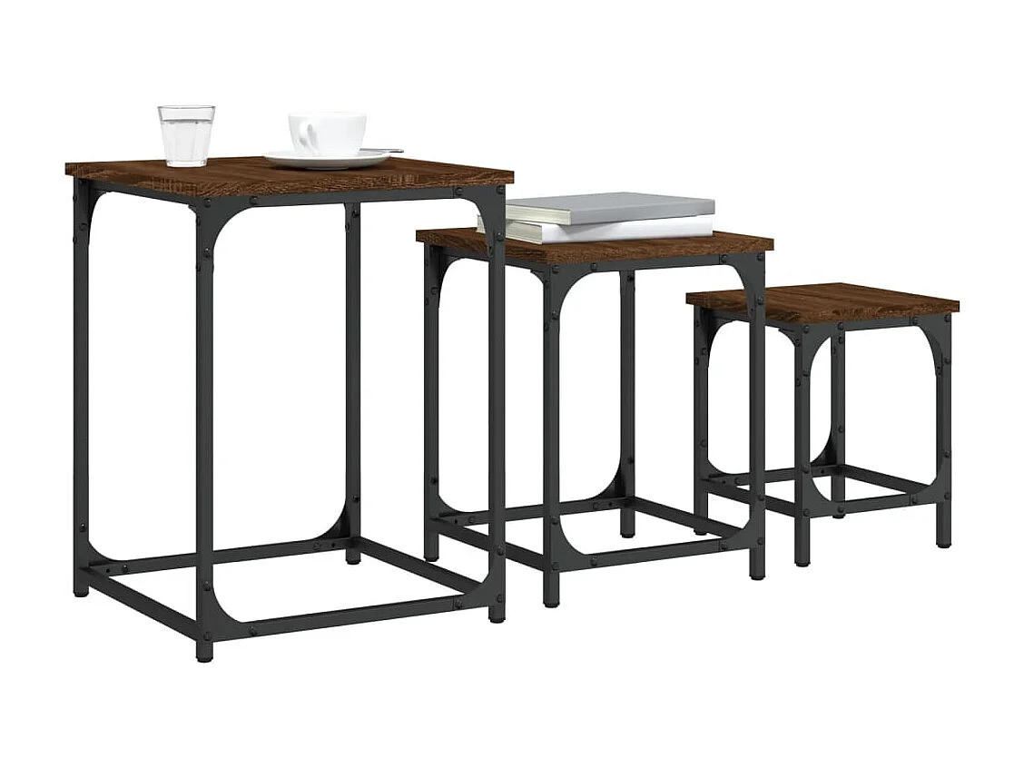 Tables basses gigognes 3 pièces chêne marron Design élégant bois d'ingénierie SHL94383