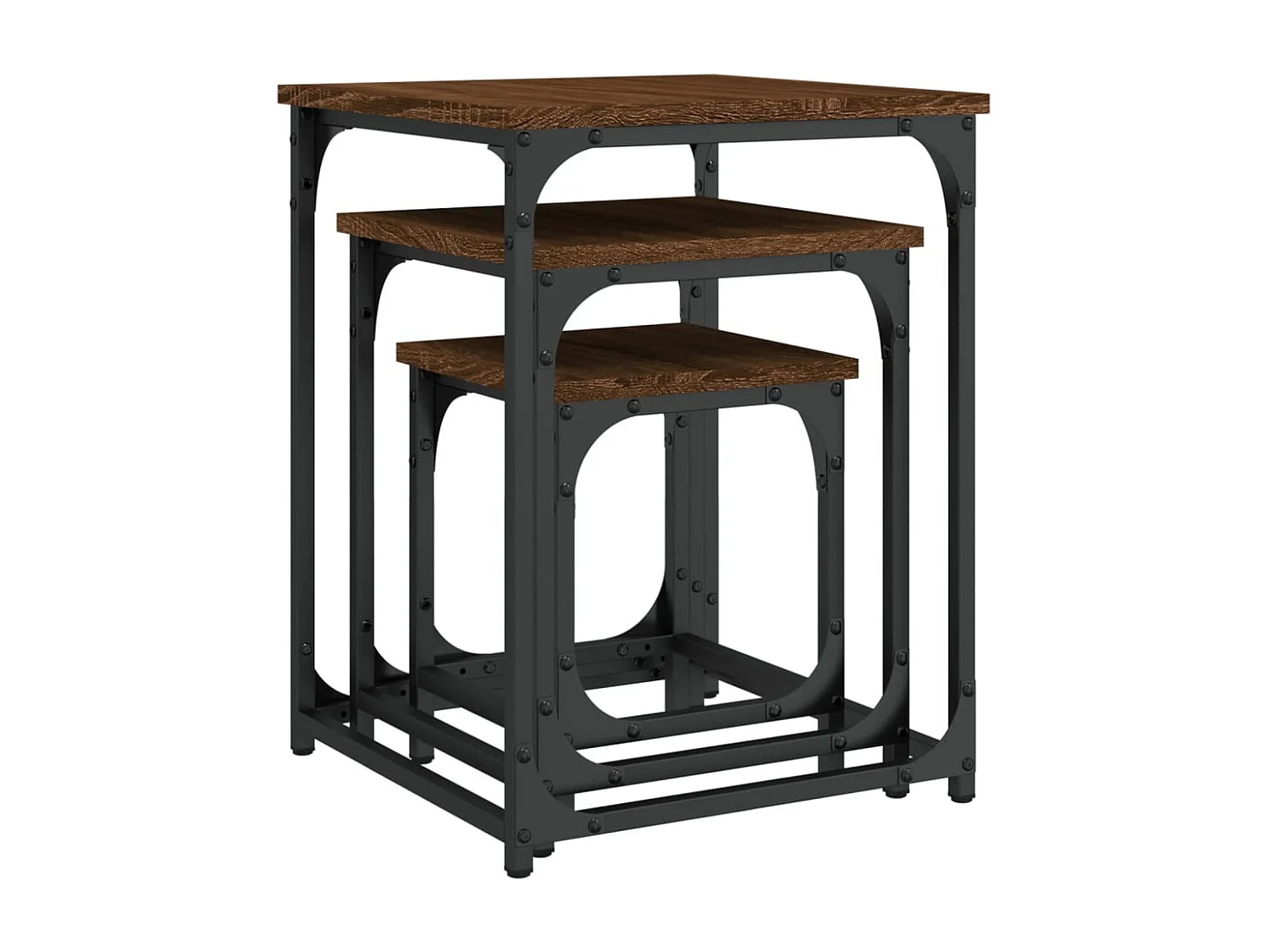 Tables basses gigognes 3 pièces chêne marron Design élégant bois d'ingénierie SHL94383