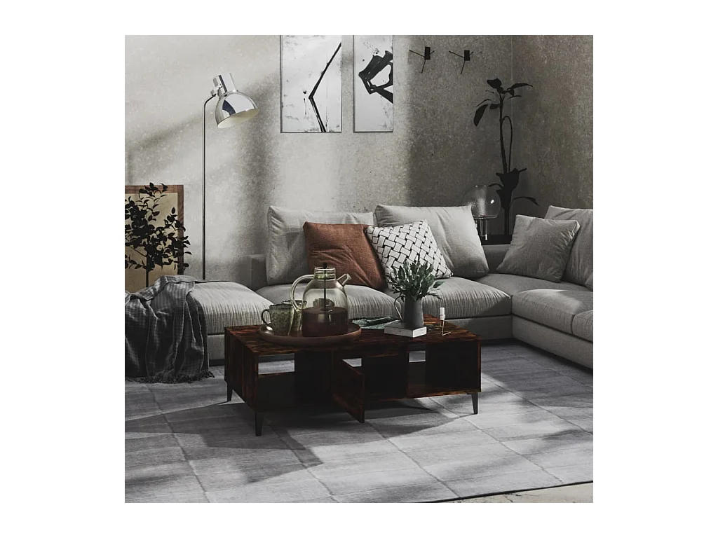 Mesa de centro | Mesa auxiliar madera contrachapada blanco brillo 60x50x36,5 cm SHL4022