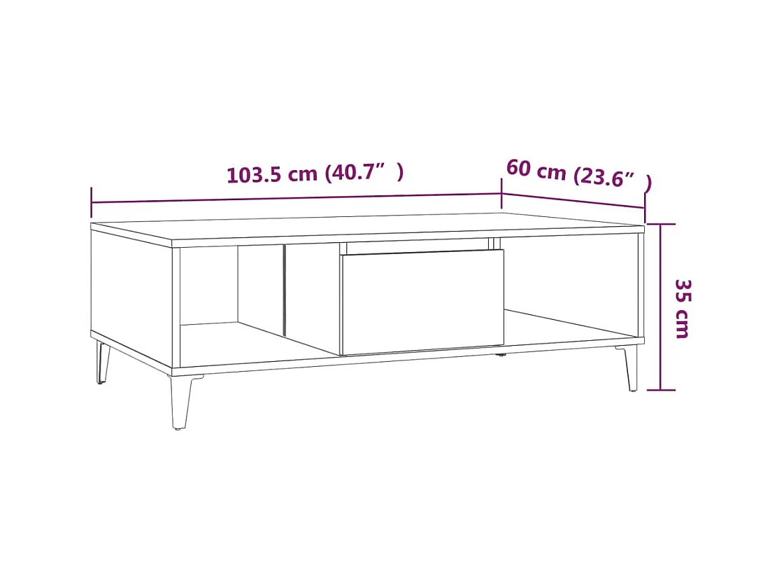 Mesa de centro | Mesa auxiliar madera contrachapada blanco brillo 60x50x36,5 cm SHL4022