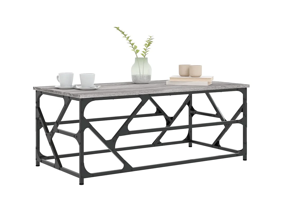 Mesa de centro-Mesa auxiliar acero inoxidable y madera maciza reciclada SHL575727