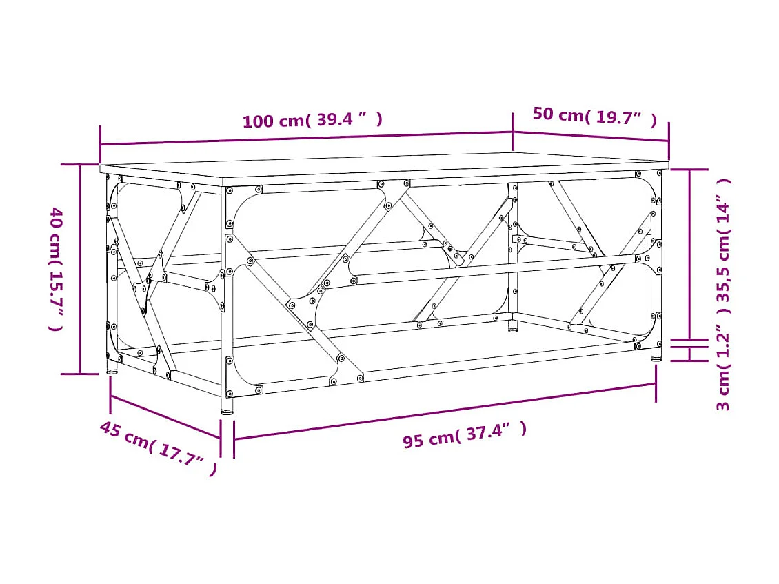 Couchtisch-Wohnzimmertisch-Beistelltische Grau Sonoma 100x50x40 cm Holzwerkstoff SHL26404