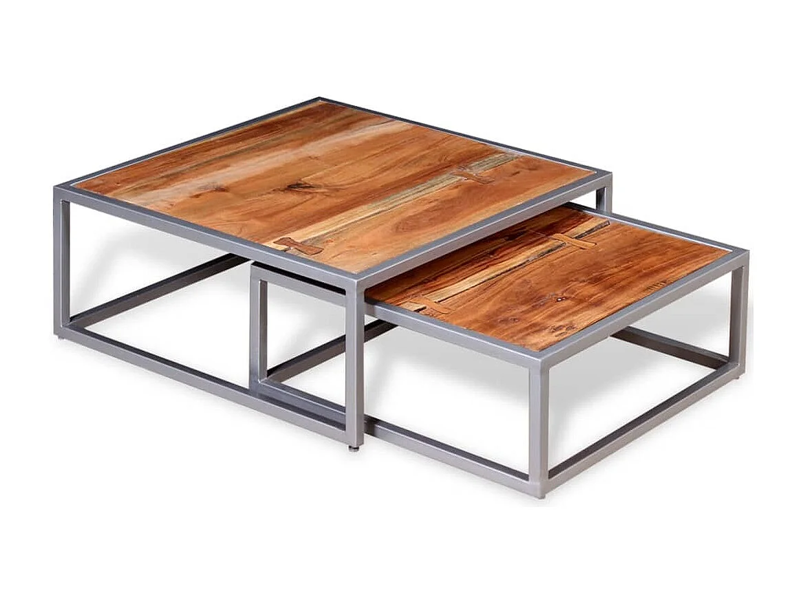 Couchtisch 2er Set-Beistelltisch Massivholz Akazie SHL11412