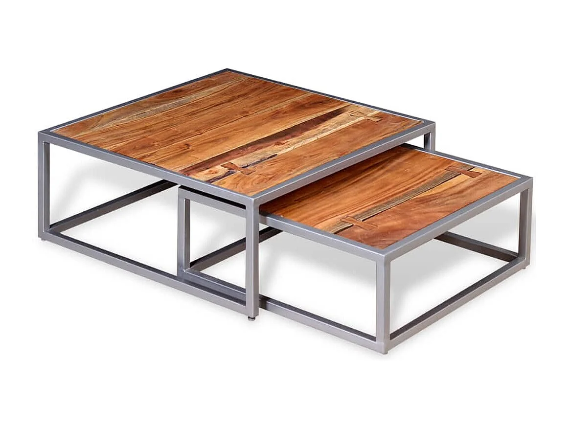 Couchtisch 2er Set-Beistelltisch Massivholz Akazie SHL11412