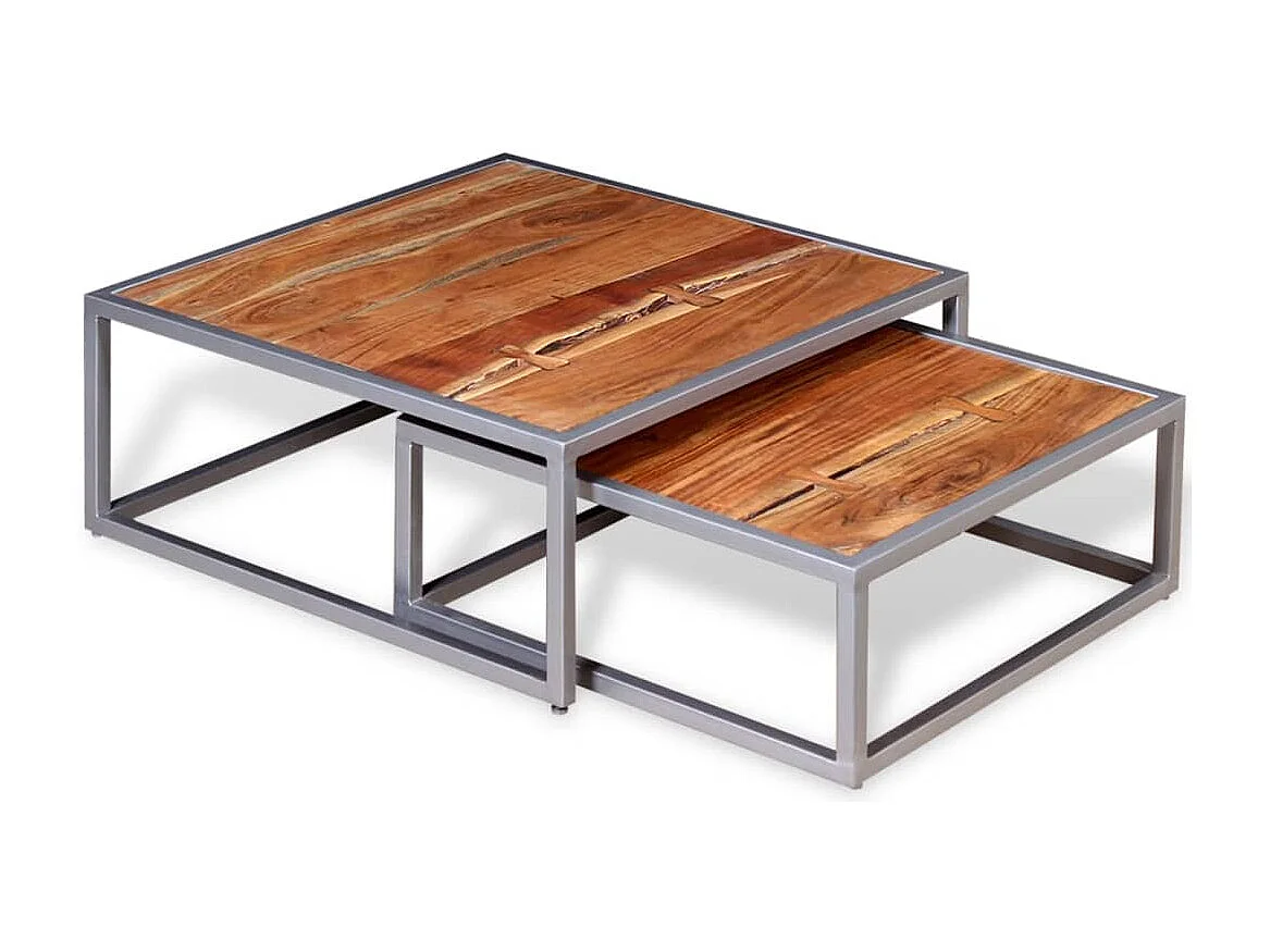 Couchtisch 2er Set-Beistelltisch Massivholz Akazie SHL11412