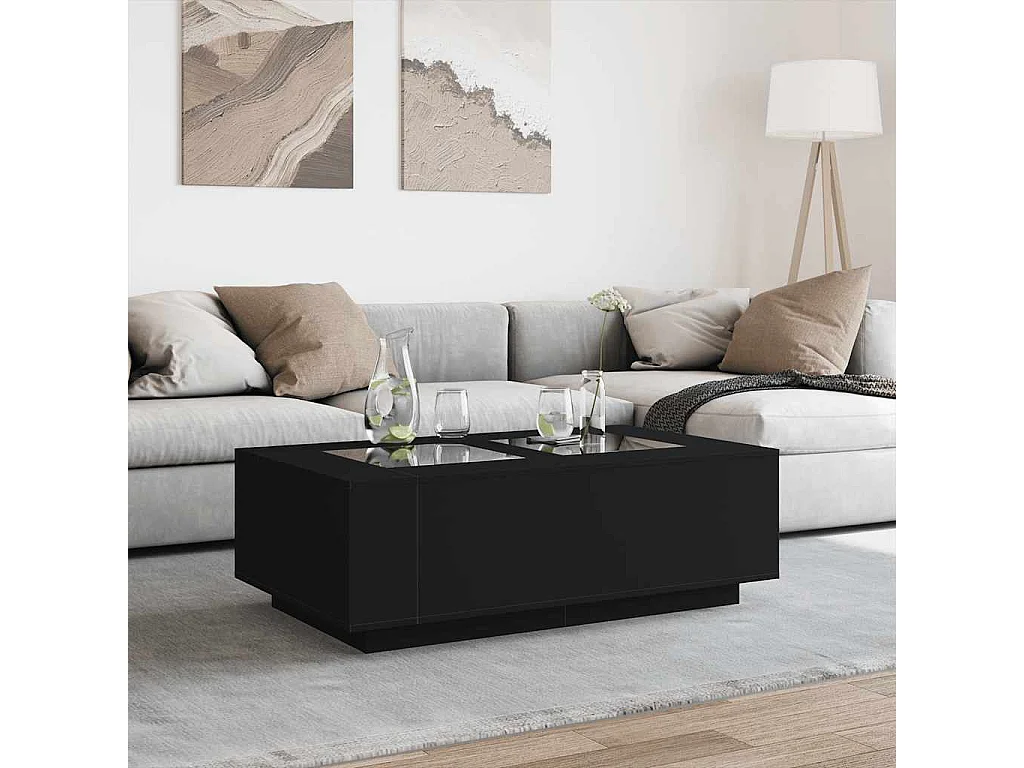 Couchtisch-Wohnzimmertisch-Beistelltische mit Infinity-LED Schwarz 116x69x40 cm SHL93378