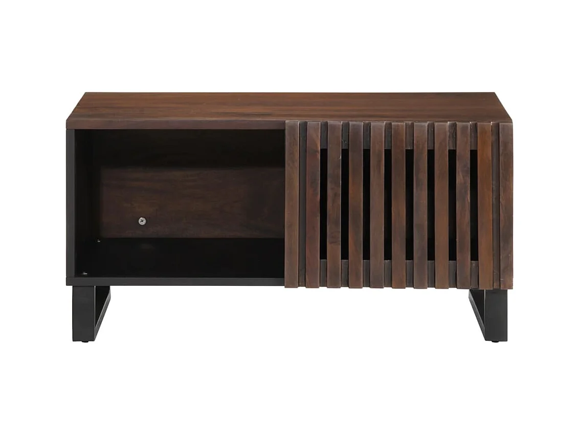 Mesa de centro | Mesa auxiliar con luces LED madera de ingeniería negra SHL382508