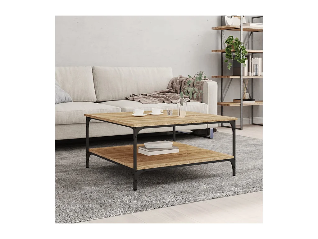 Mesa de centro | Mesa auxiliar y LED madera ingeniería roble Sonoma 50x50x30 cm SHL74951