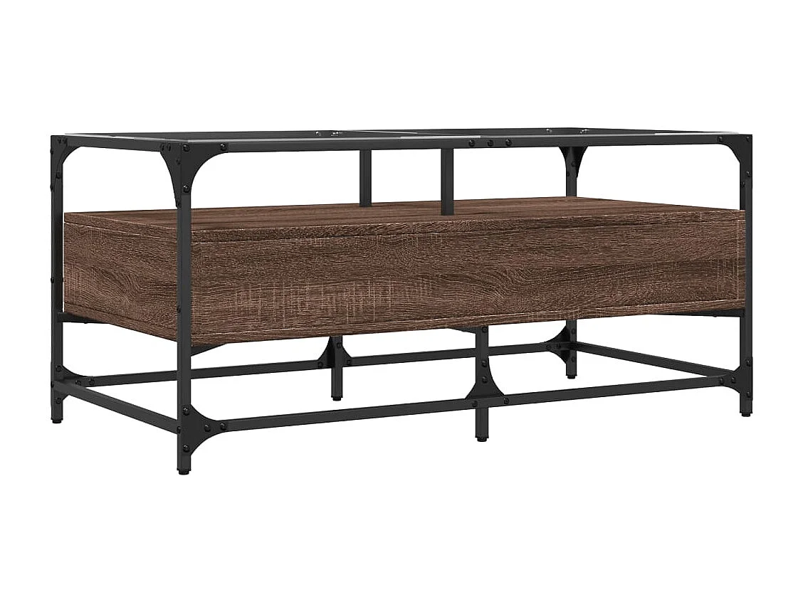 Couchtisch mit Glasplatte Braun Eichen-Optik 98,5x50x45cm Stahl SHL83049