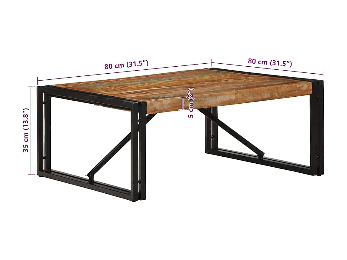 Table basse salon-Table d'appoint multicolore 80x80x35 cm bois de récupération massif SHL16508
