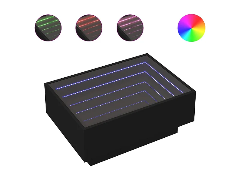 Table basse salon-Table d'appoint avec LED noir 70x50x30 cm bois d'ingénierie SHL19319