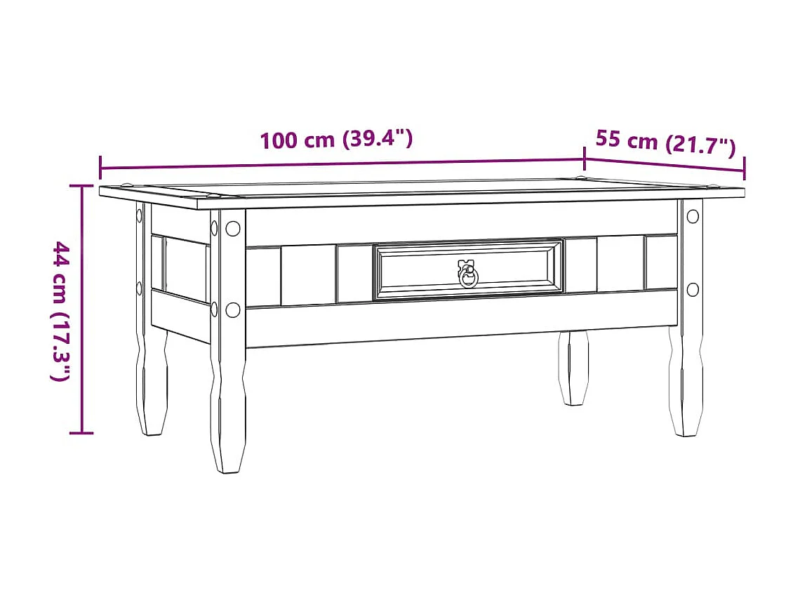 Couchtisch-Beistelltisch-Sofatisch Mexiko-Stil Kiefernholz Grau 100x55x44 cm SHL43775