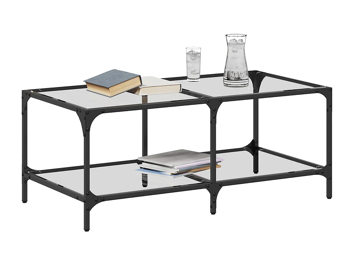 Couchtisch-Beistelltische-Sofatisch mit Glasplatte Transparent 98,5x50x40 cm Stahl SHL22100