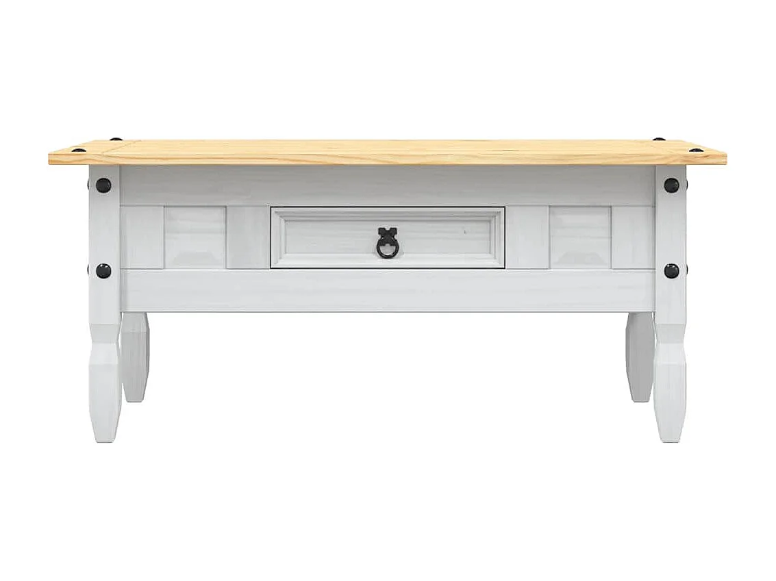 Couchtisch-Beistelltisch-Sofatisch Mexiko-Stil Kiefernholz Weiß 100x55x44 cm SHL32416