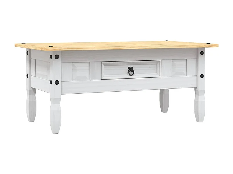 Couchtisch-Beistelltisch-Sofatisch Mexiko-Stil Kiefernholz Weiß 100x55x44 cm SHL32416