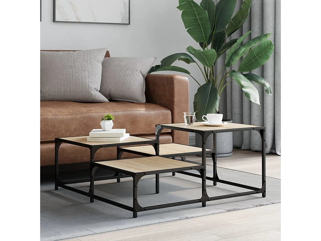 Mesa de centro-Mesa auxiliar de madera maciza de acacia 90x45x40cm SHL2813