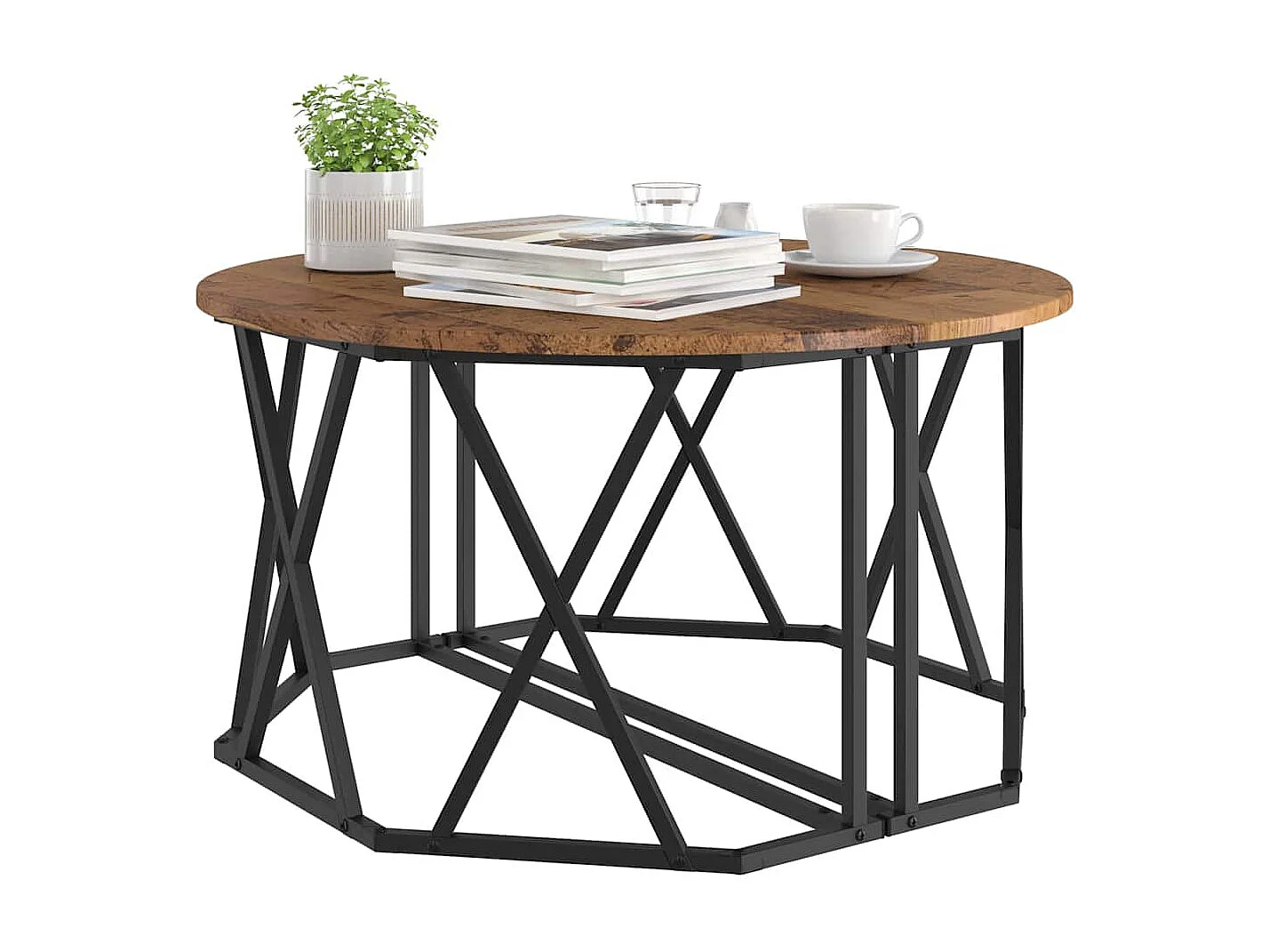 Salontafel | Koffietafel Oud hout 80 x 80 x 42 cm Engineered hout en staal
