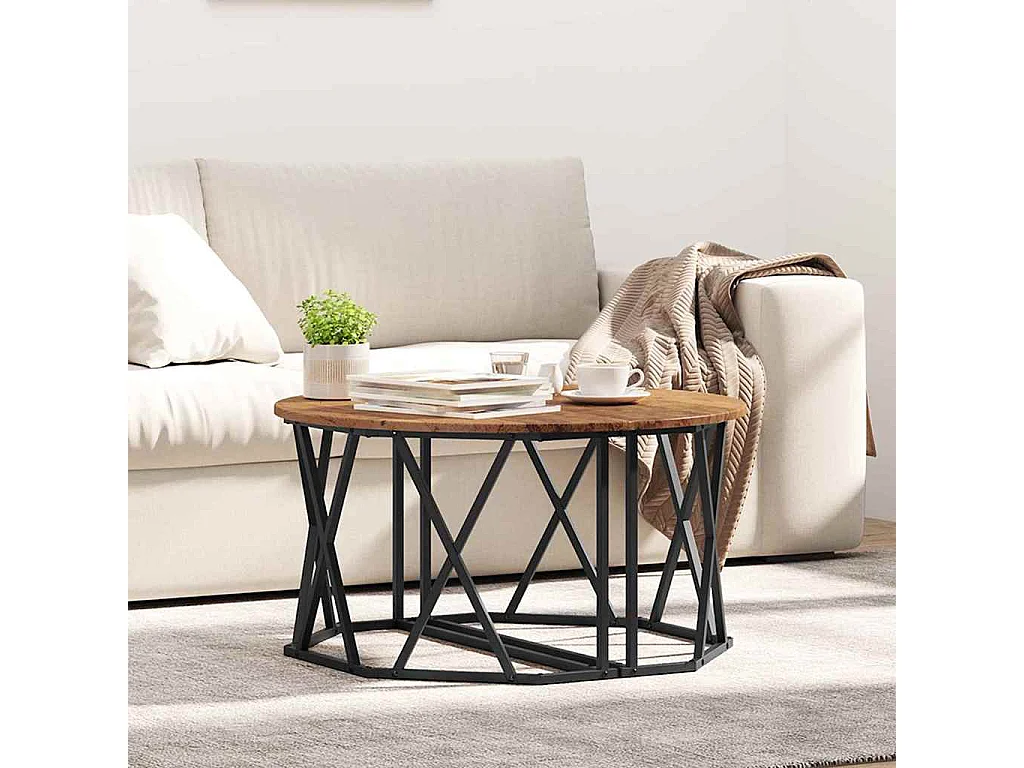 Salontafel | Koffietafel Oud hout 80 x 80 x 42 cm Engineered hout en staal