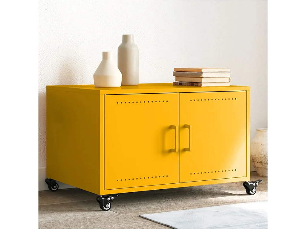 Table basse salon-Table d'appoint jaune moutarde 68x50x43,5 cm acier SHL4552