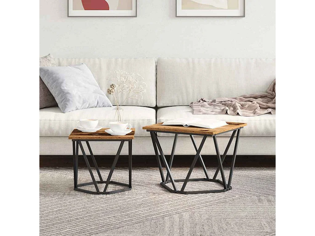 Conjunto de mesas de apoio 2 pcs Madeira recuperada