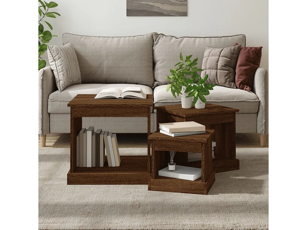 Mesa de centro | Mesa auxiliar madera contrachapada marrón roble 50x50x35 cm SHL50537