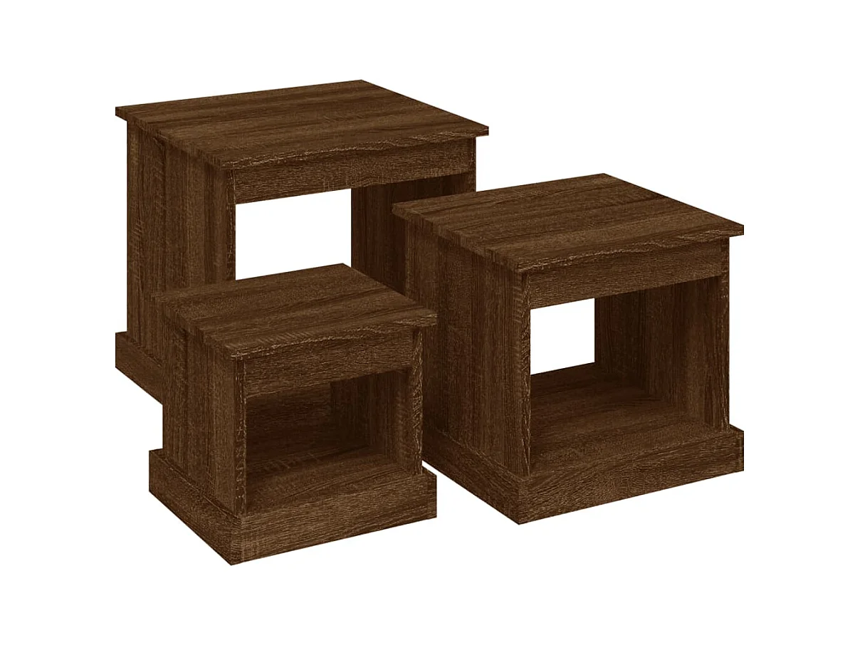 Tables basses-Table d'appoint 3 pièces chêne marron bois d'ingénierie SHL6757