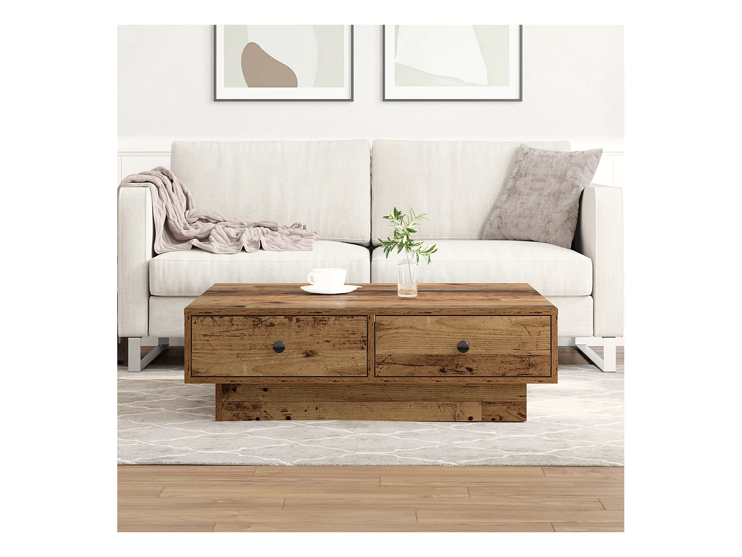 Table basse salon-Table d'appoint Bois Ancien Bois Récupéré 90x90x28 cm SHL76641