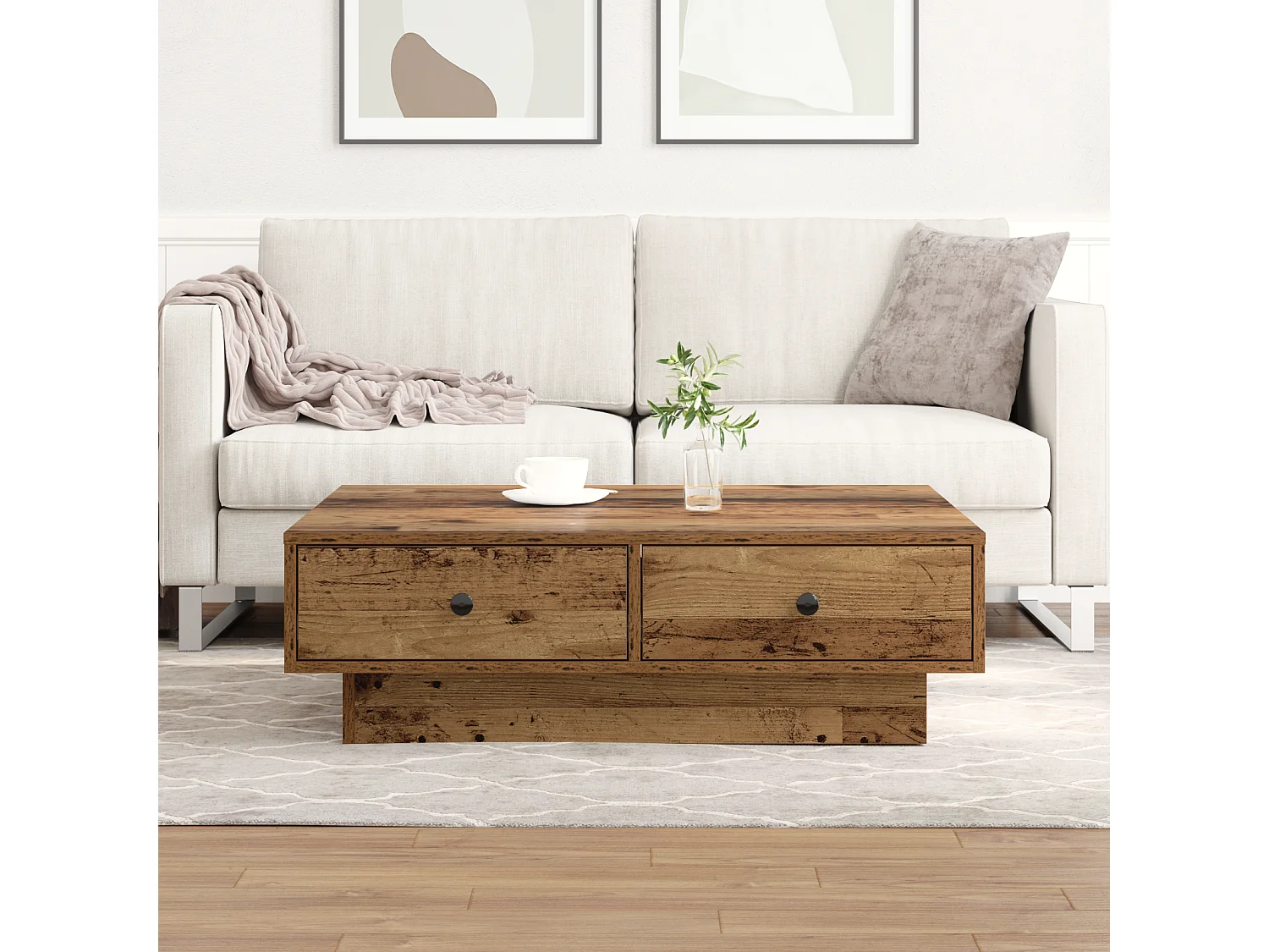 Salontafel | Koffietafel Oud hout 90 x 90 x 28 cm Bewerkt hout