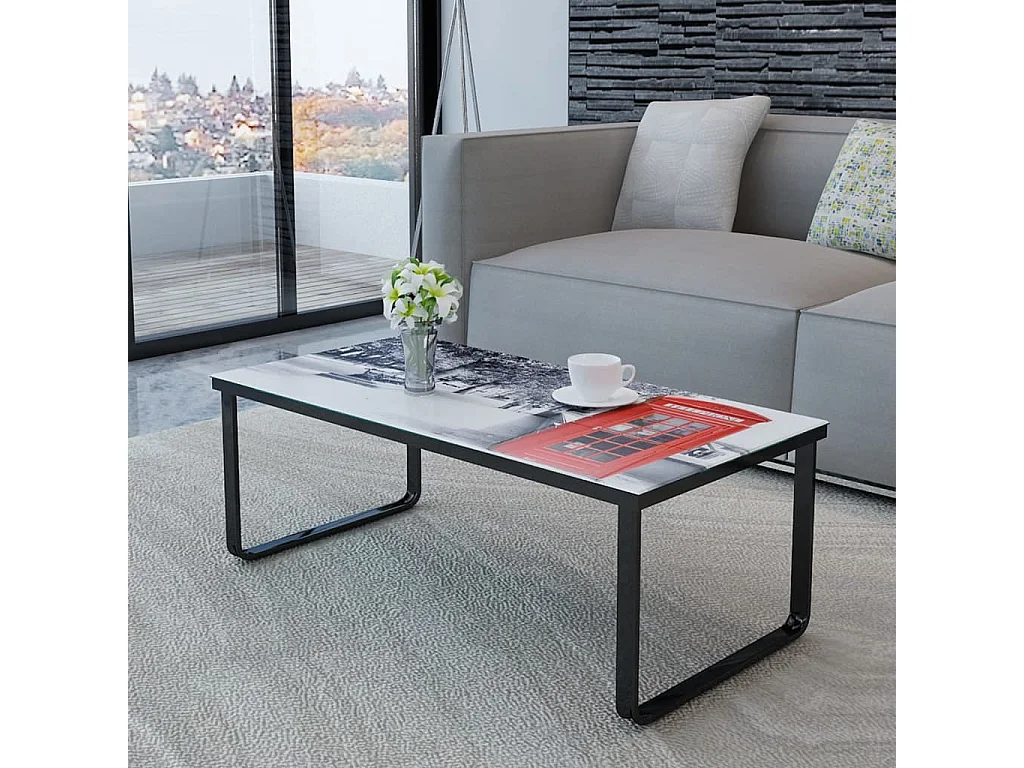 Salontafel | Bijzettafel met telefooncel-print glazen tafelblad