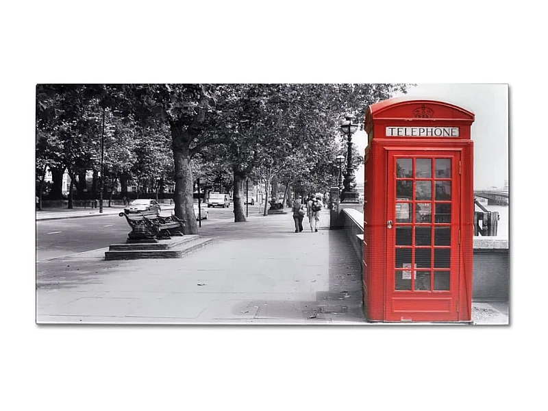 Mesa de centro | Mesa de apoio tampo de vidro com impressão cabine telefónica