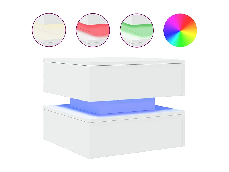 Mesa de centro | Mesa de apoio com luzes LED 50x50x40 cm branco