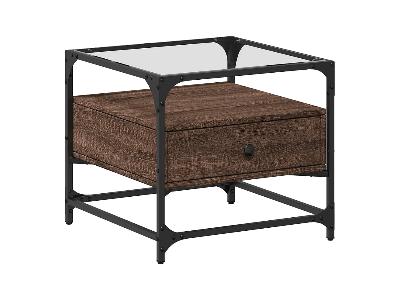 Table basse salon-Table d'appoint-dessus en verre chêne marron 50x50x45 cm acier SHL17712