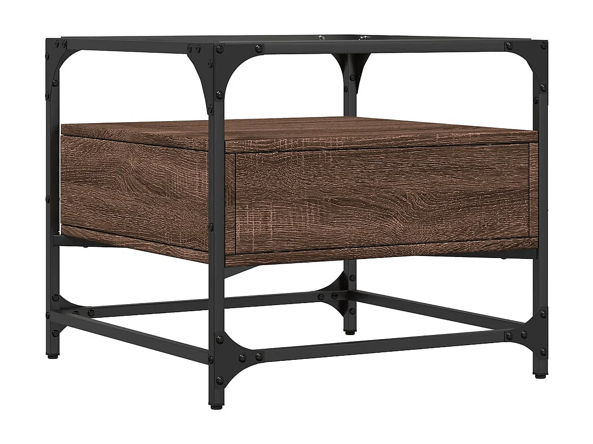 Couchtisch mit Glasplatte Braun Eichen-Optik 50x50x45 cm Stahl SHL68790