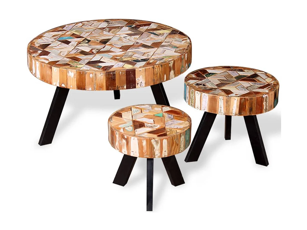 Couchtisch 3er Set-Beistelltisch Altholz Massiv SHL22645