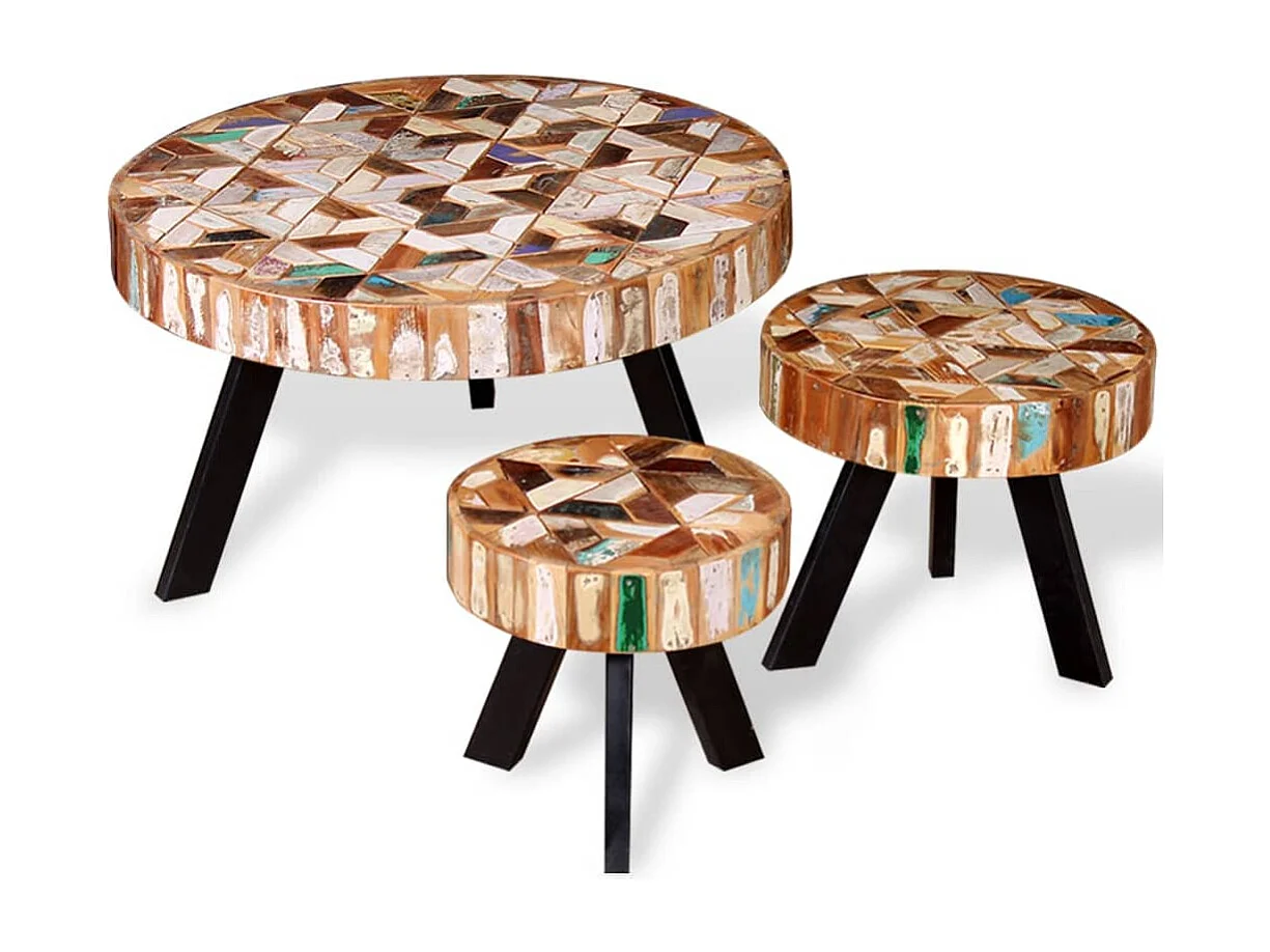 Couchtisch 3er Set-Beistelltisch Altholz Massiv SHL22645