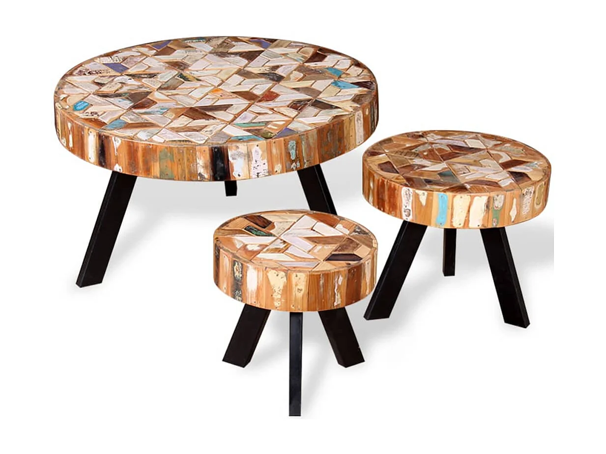 Couchtisch 3er Set-Beistelltisch Altholz Massiv SHL22645