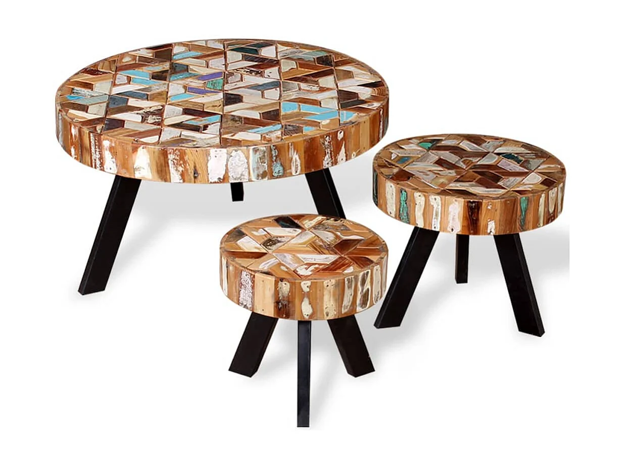 Couchtisch 3er Set-Beistelltisch Altholz Massiv SHL22645