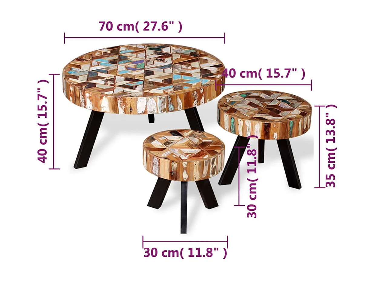 Couchtisch 3er Set-Beistelltisch Altholz Massiv SHL22645