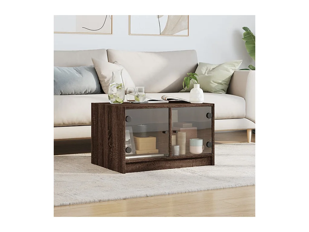 Mesa de centro-Mesa auxiliar de acero inoxidable plateado y madera maciza SHL2116