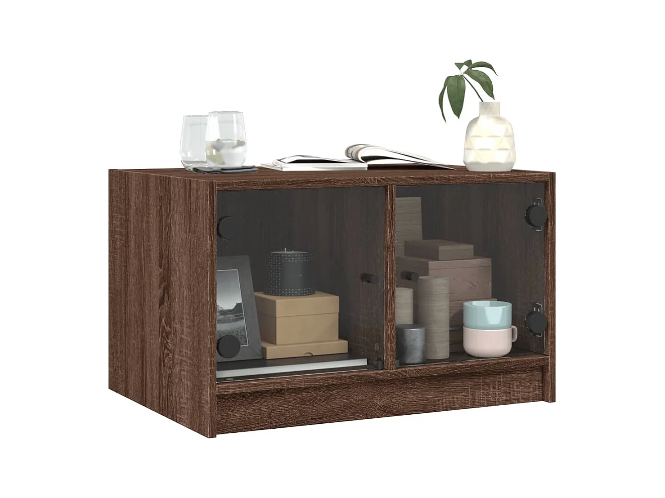 Mesa de centro-Mesa auxiliar de acero inoxidable plateado y madera maciza SHL2116