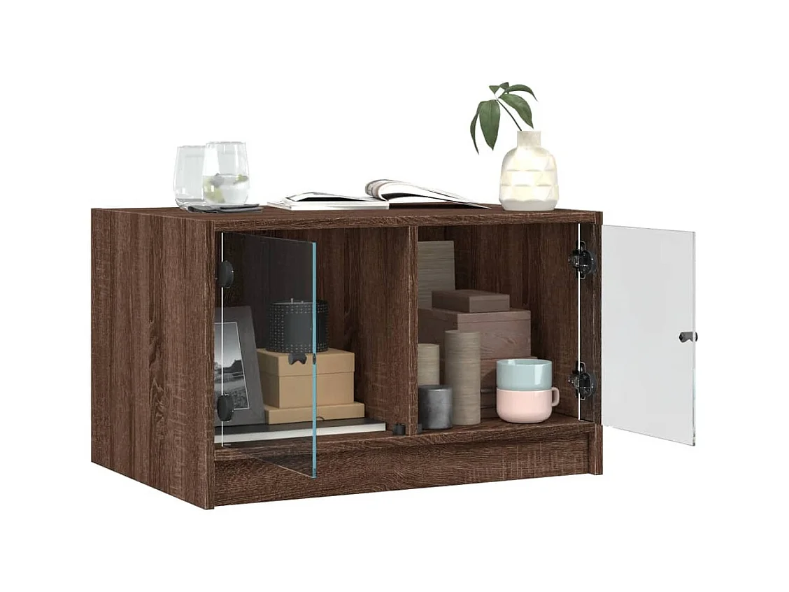 Mesa de centro-Mesa auxiliar de acero inoxidable plateado y madera maciza SHL2116