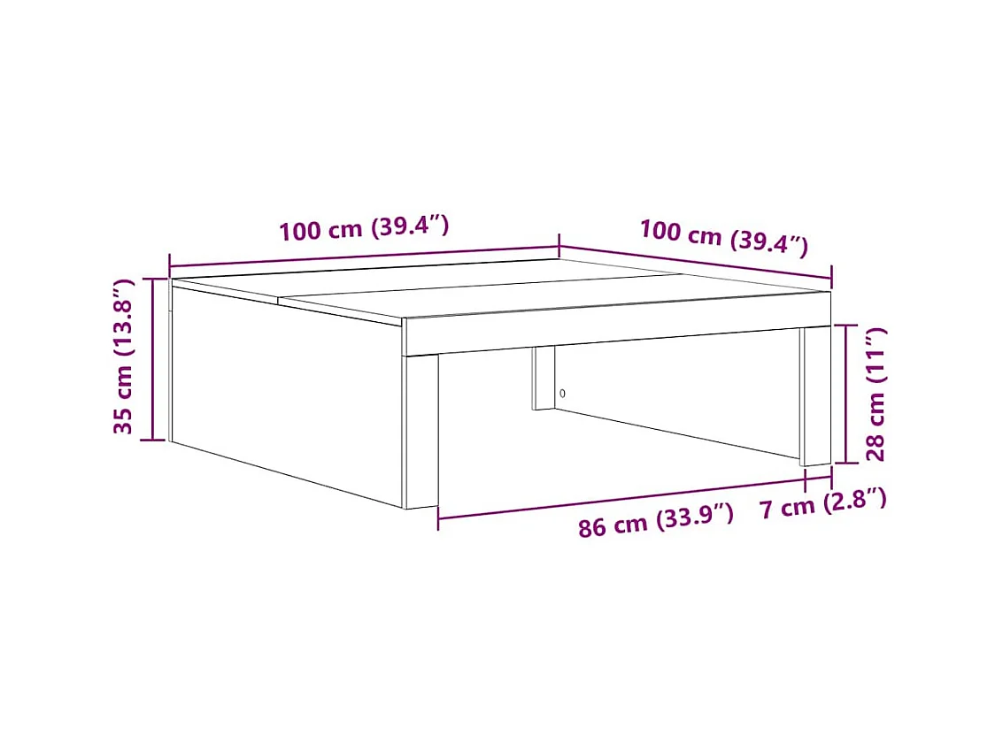 Mesa de centro | Mesa de apoio Carvalho preto 100x100x35 cm