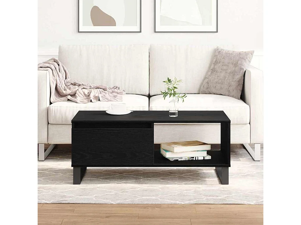 Mesa de centro | Mesa de apoio Mesa de Café with Drawer Carvalho preto 90x50x36.5 cm