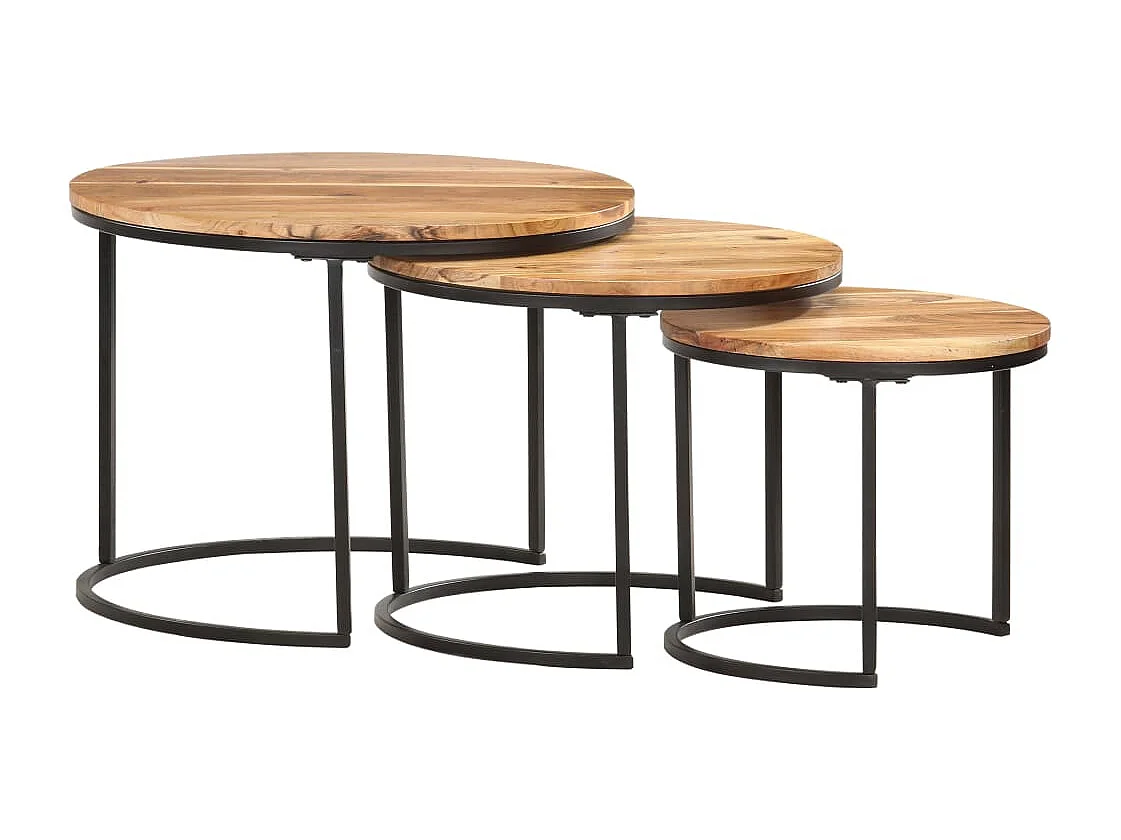 Couchtisch 3er Set-Satztische-Sofatisch Massivholz Akazie SHL84519