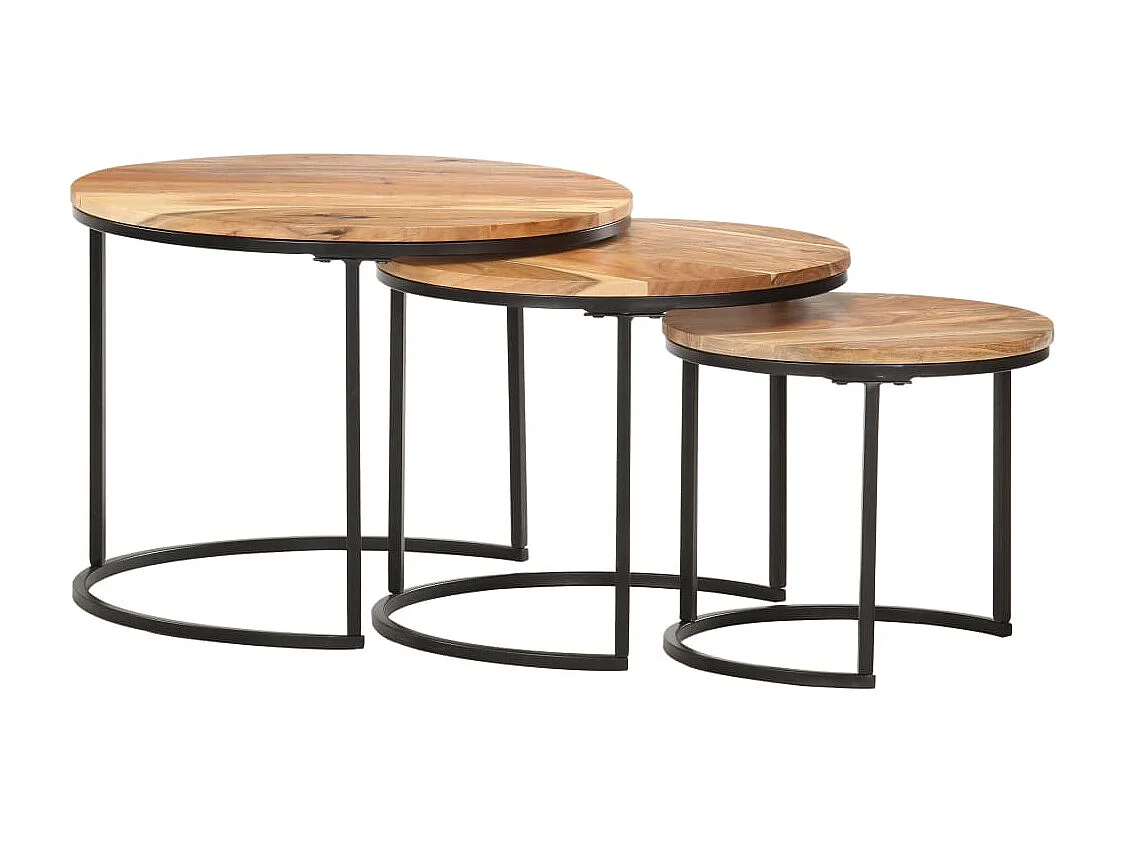 Couchtisch 3er Set-Satztische-Sofatisch Massivholz Akazie SHL84519