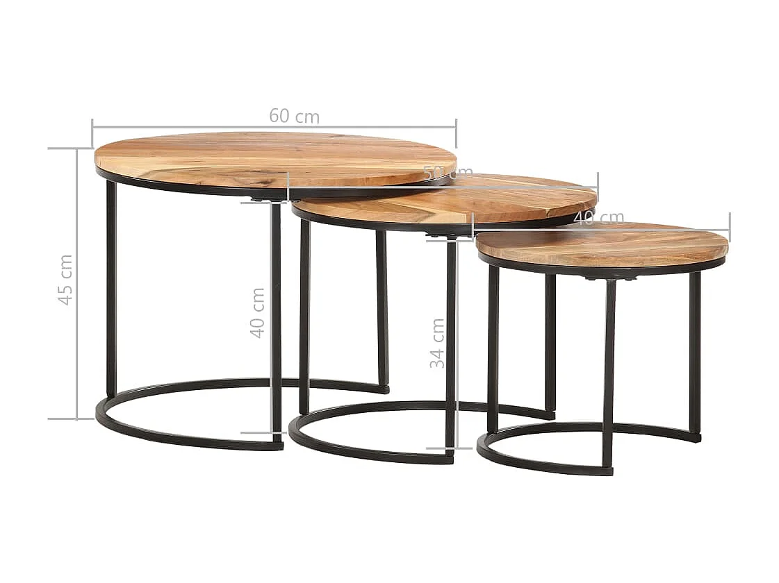 Couchtisch 3er Set-Satztische-Sofatisch Massivholz Akazie SHL84519